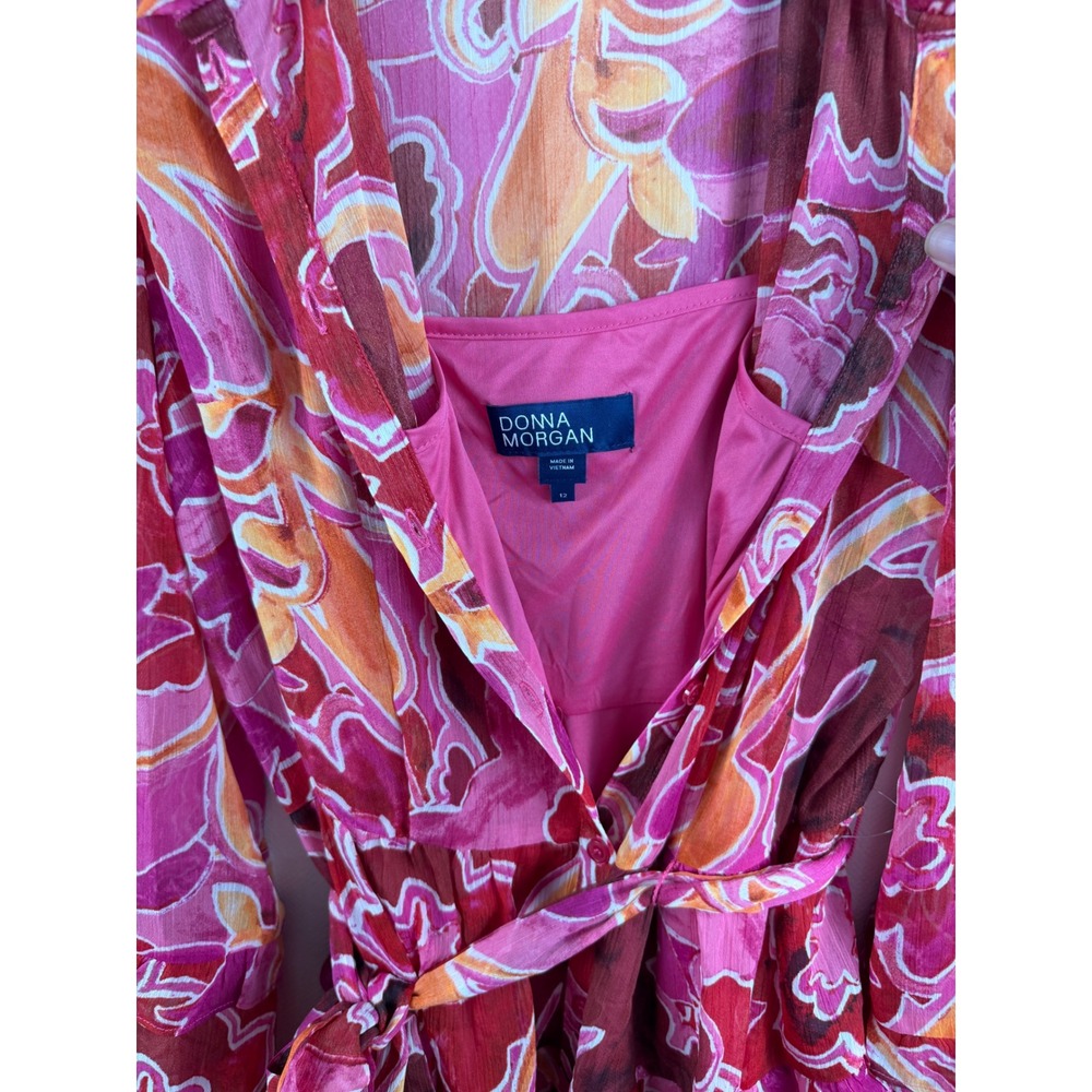 Donna Morgan Pink Retro Swirl Tiered Belted Ruffle Mini Dress - Picture 9 of 10
